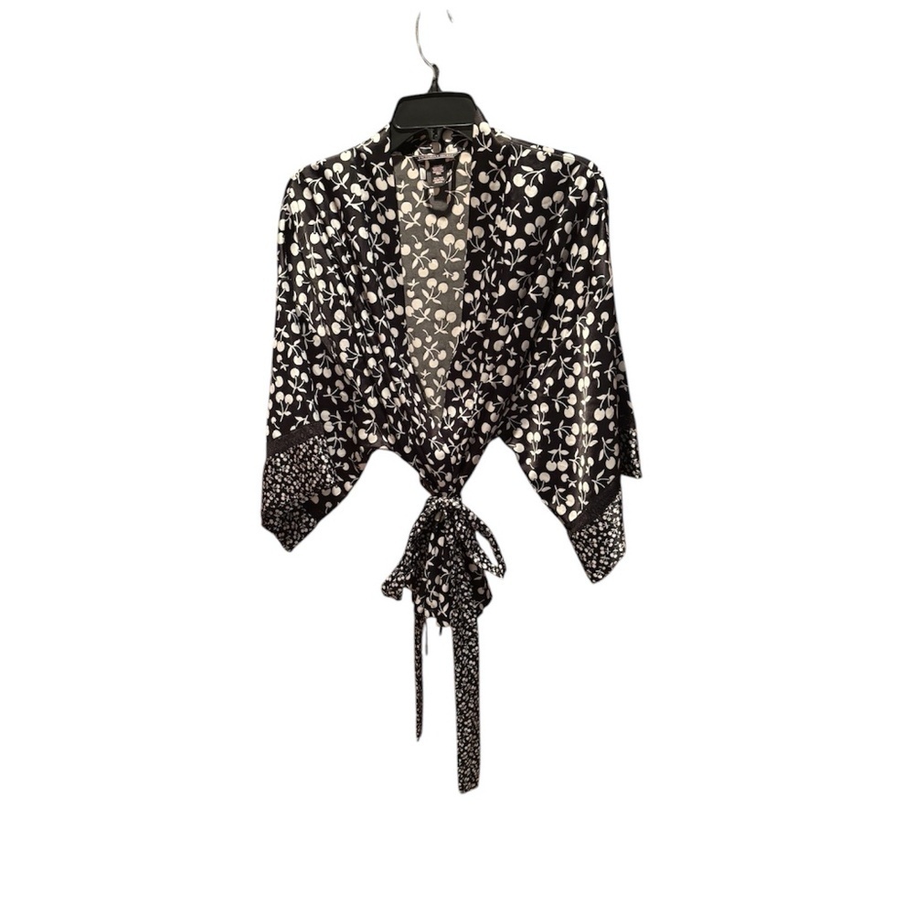 Victoria's Secret Cherry Print Satin Robe in Black and White M/L
